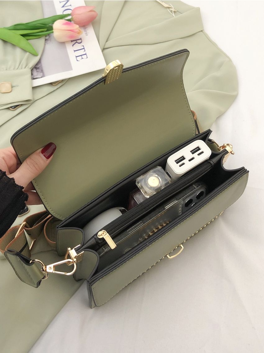 Studded Decor Flap Square Bag