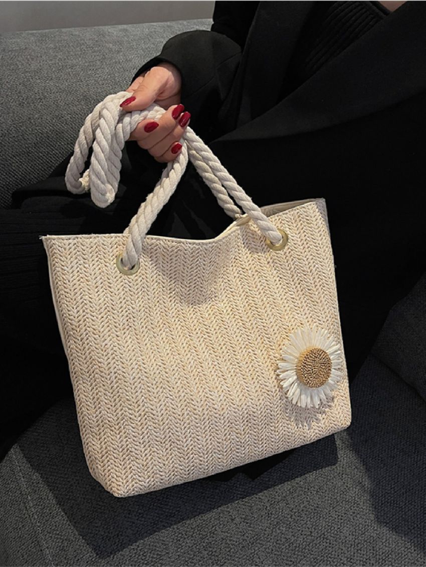 Flower Decor Shoulder Tote Bag