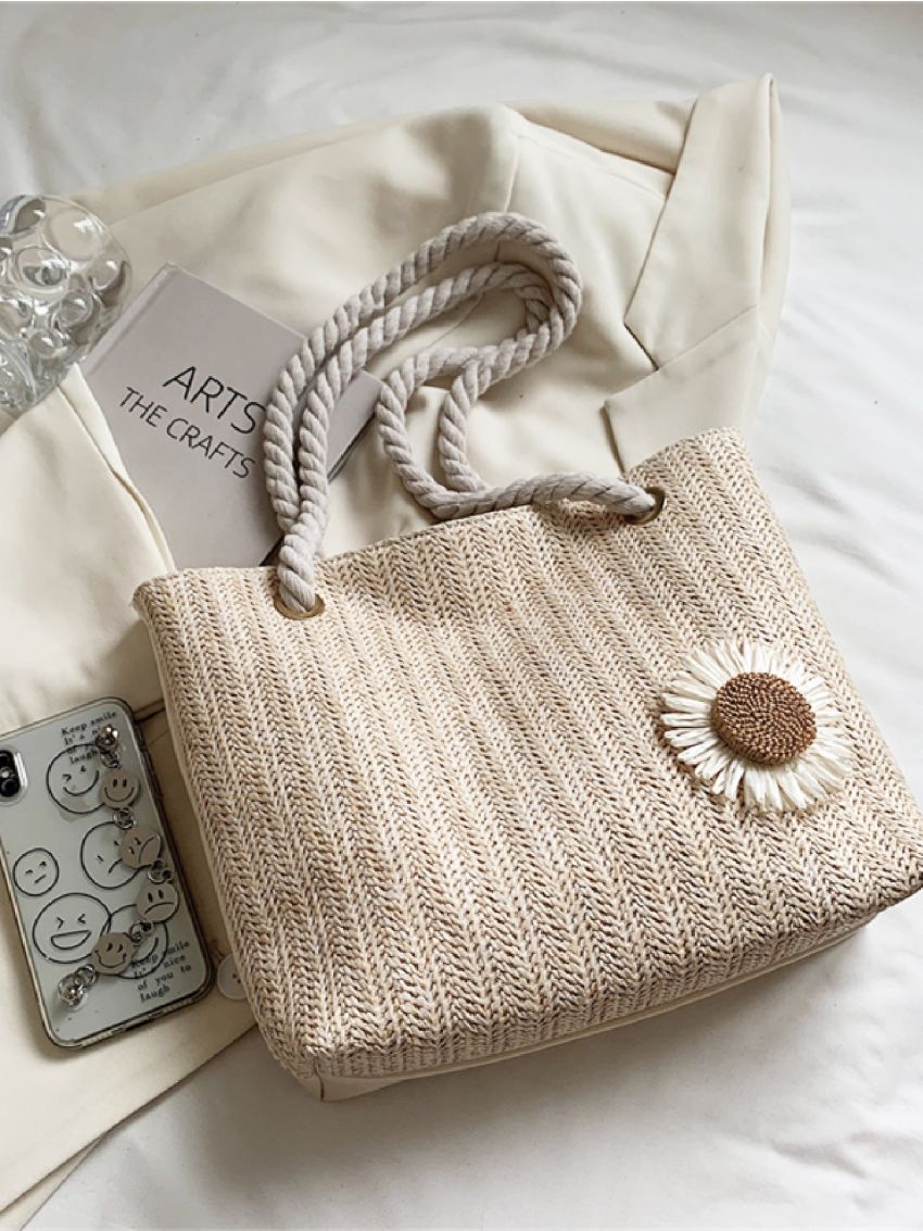 Flower Decor Shoulder Tote Bag