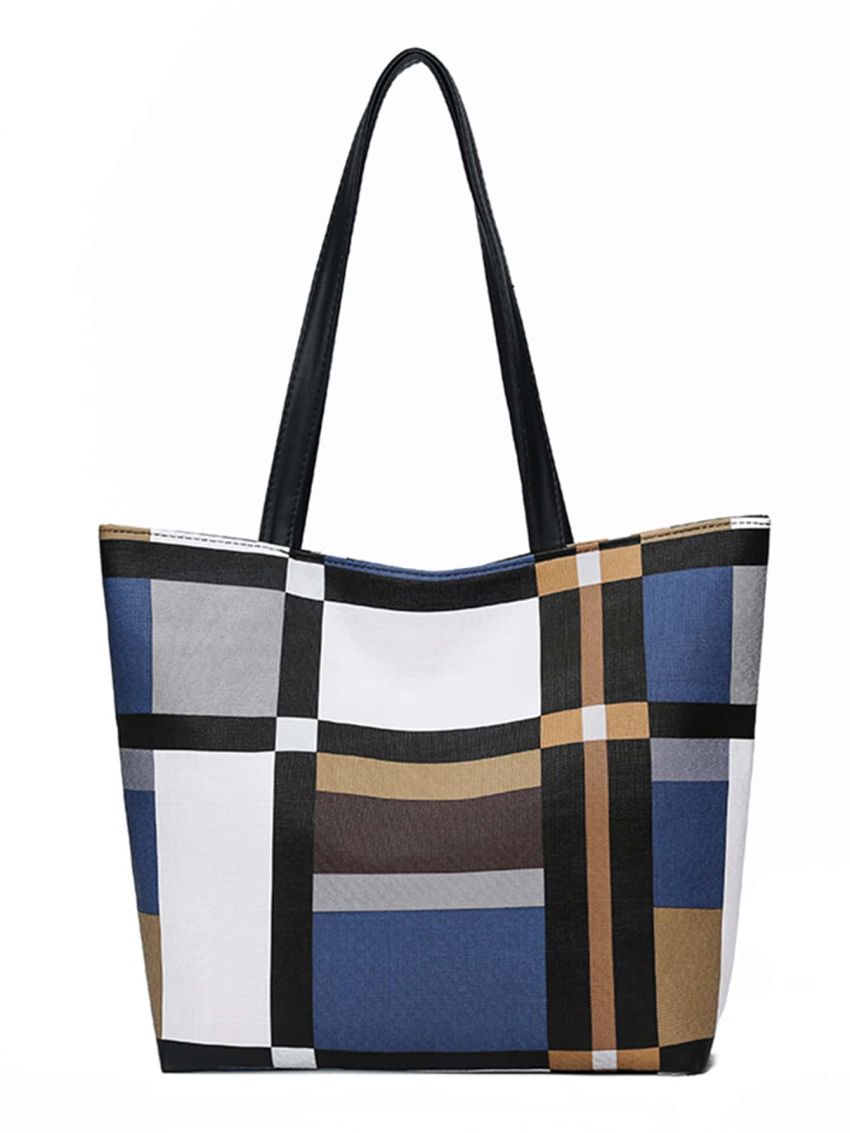 Plaid Pattern Shoulder Tote Bag