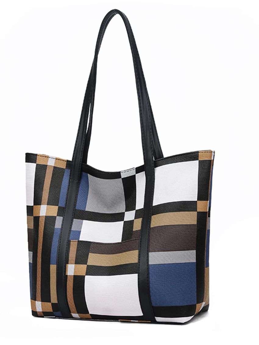 Plaid Pattern Shoulder Tote Bag