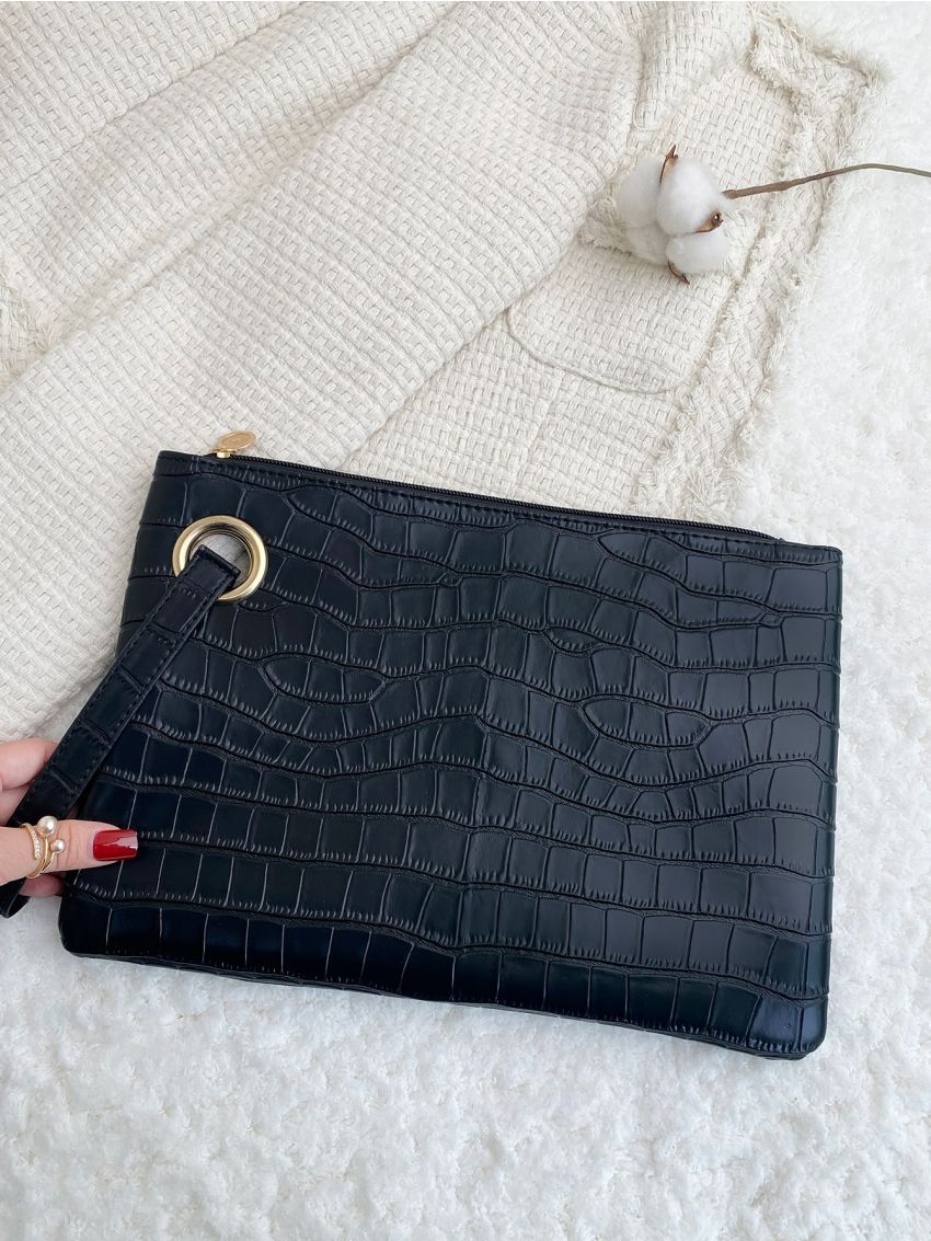 Crocodile Embossed Square Bag