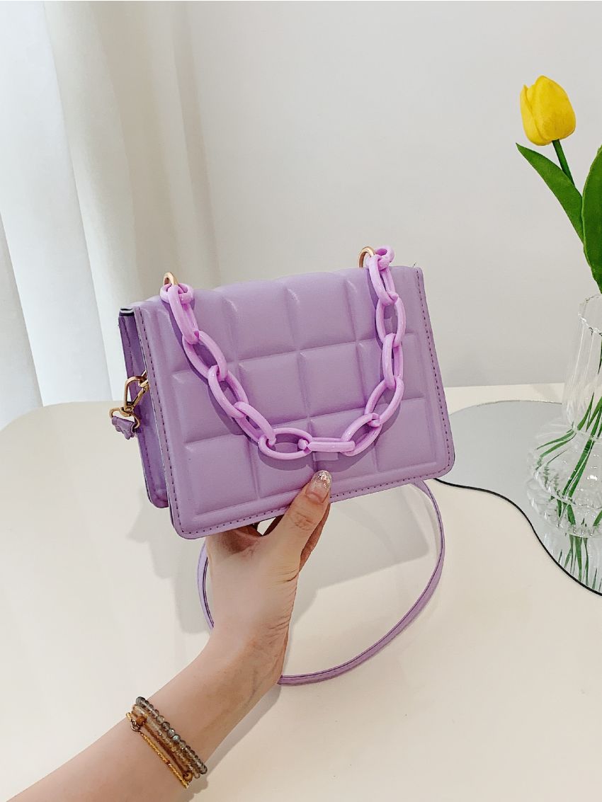 Mini Minimalist Embossed Chain Decor Crossbody Bag