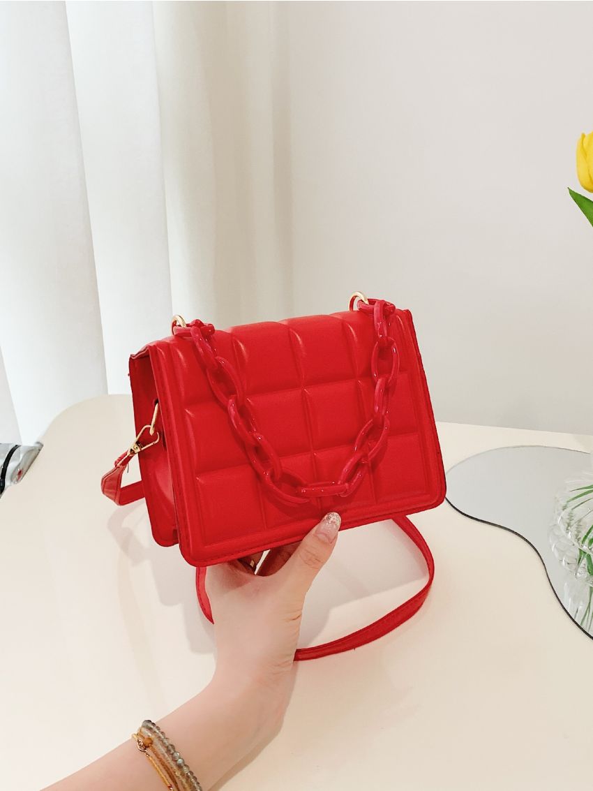 Mini Minimalist Embossed Chain Decor Crossbody Bag