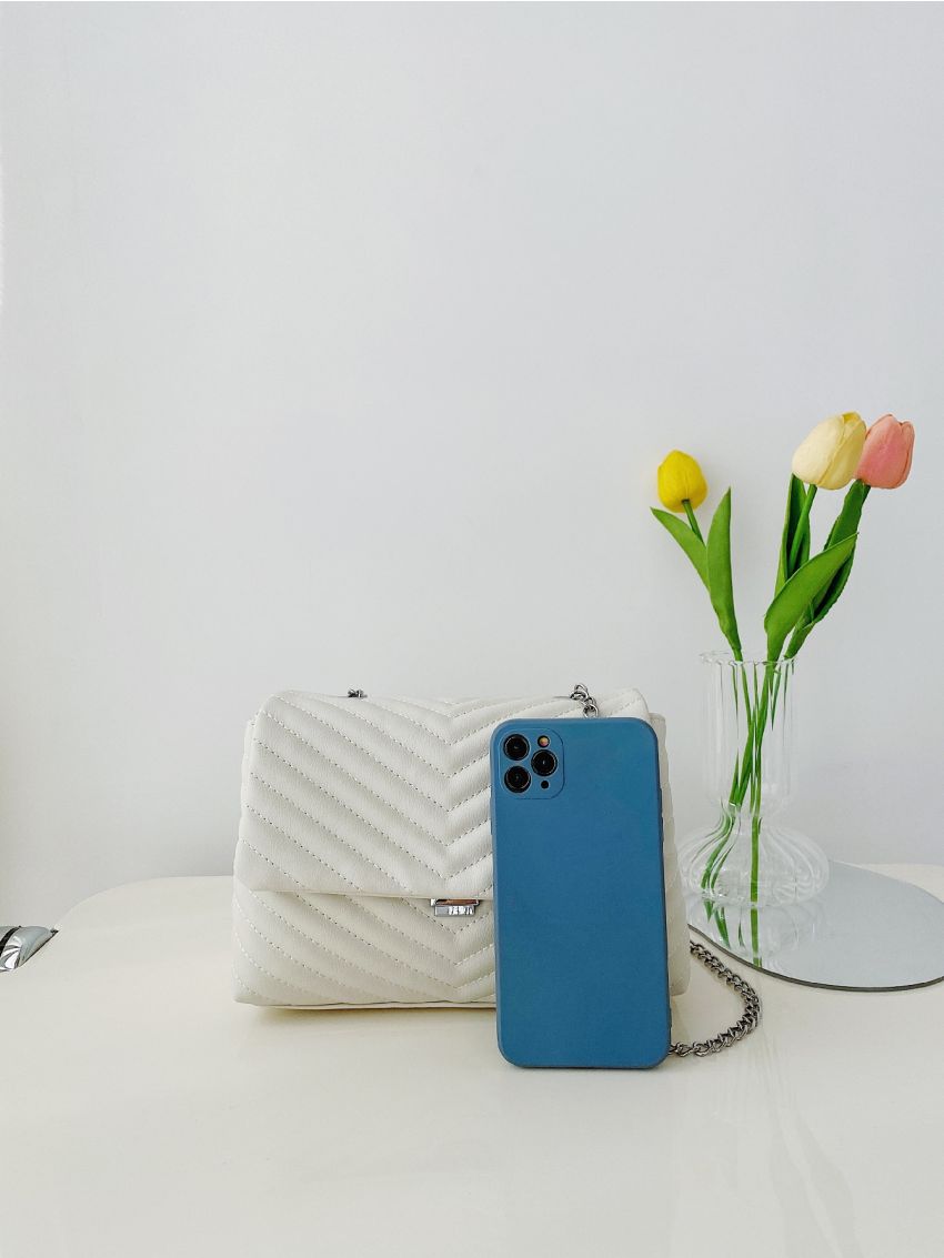 Chevron Flap Chain Square Bag