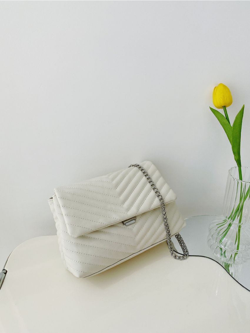 Chevron Flap Chain Square Bag