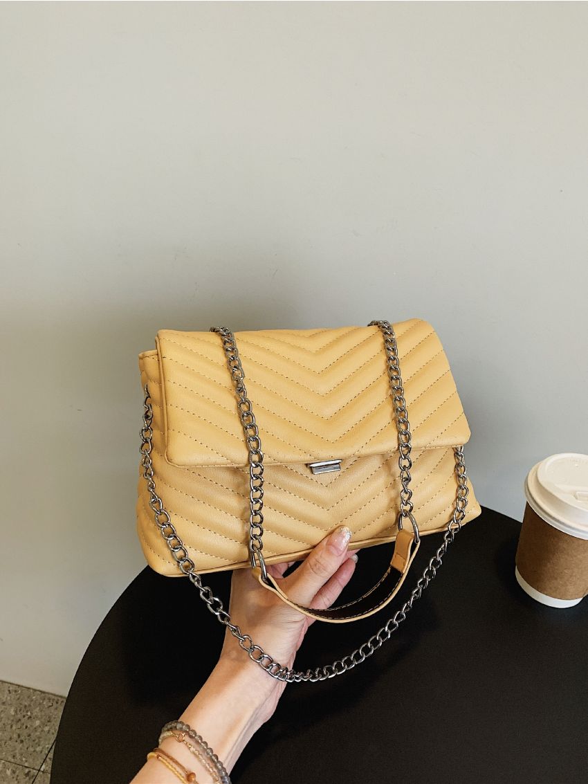 Chevron Flap Chain Square Bag