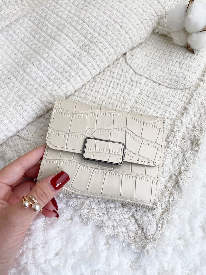 Metal Decor Crocodile Embossed Small Wallet