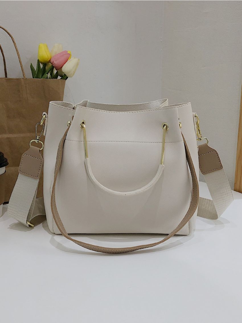 Two Tone Pocket Front Design Top Handle Bag