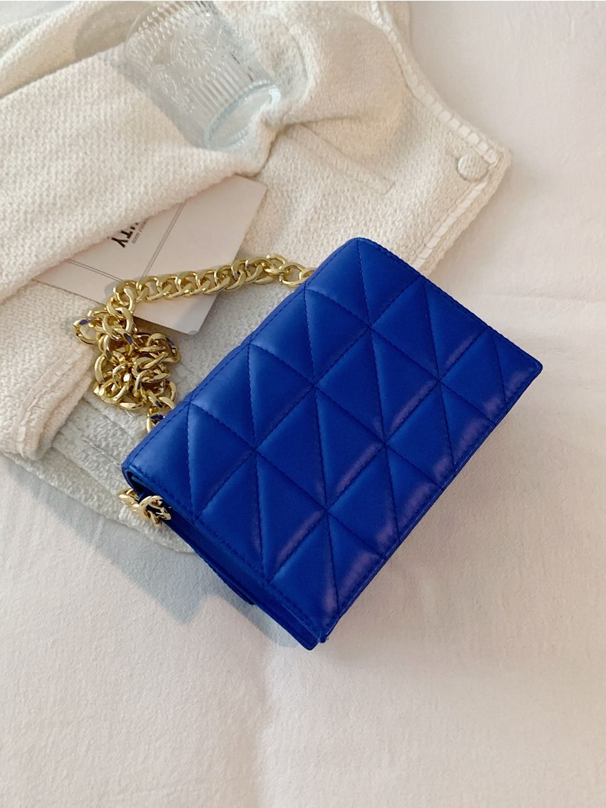 Mini Quilted Pattern Flap Chain Square Bag