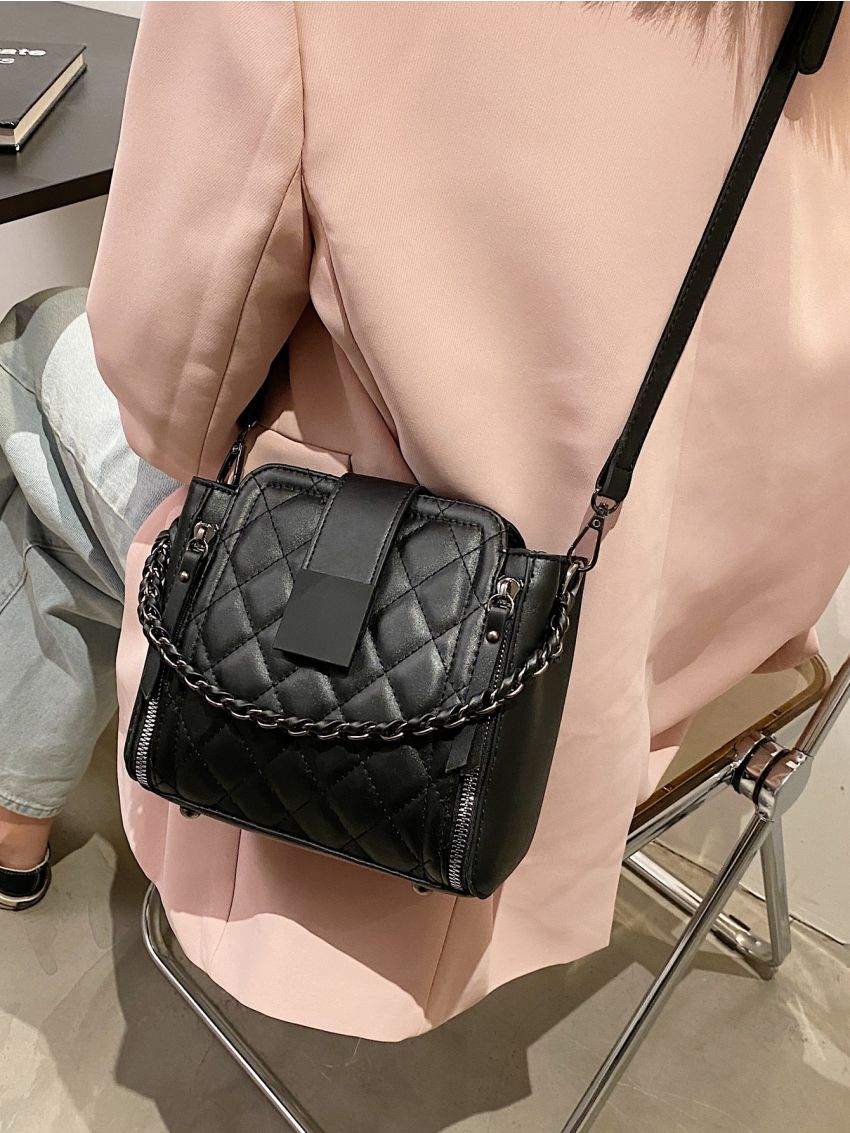 Mini Zipper Decor Quilted Chain Satchel Bag