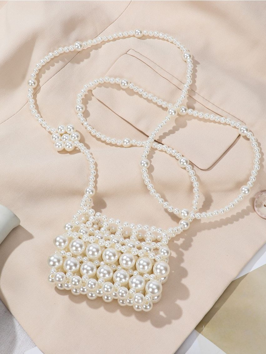 Mini Beaded Detail Hollow Out Design Square Bag