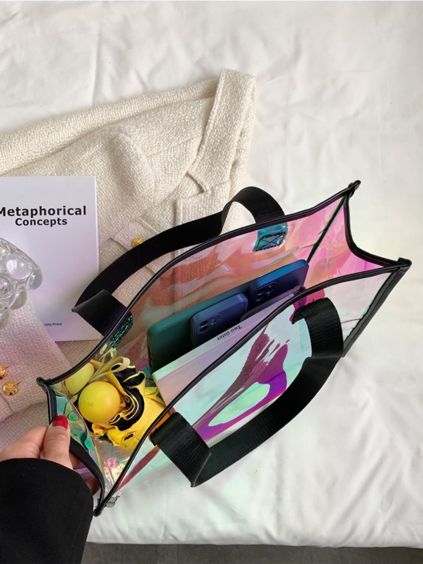 Holographic Contrast Binding Shoulder Tote Bag
