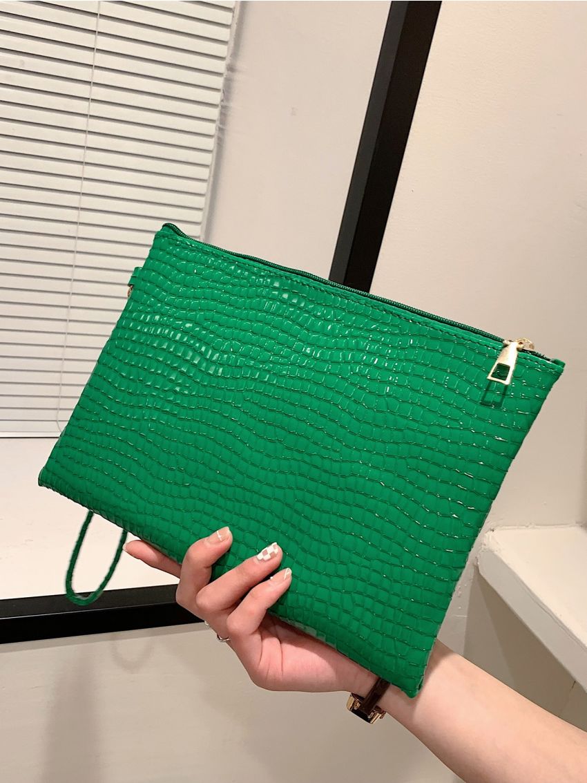 Lizard Embossed Square Bag With Wristlet