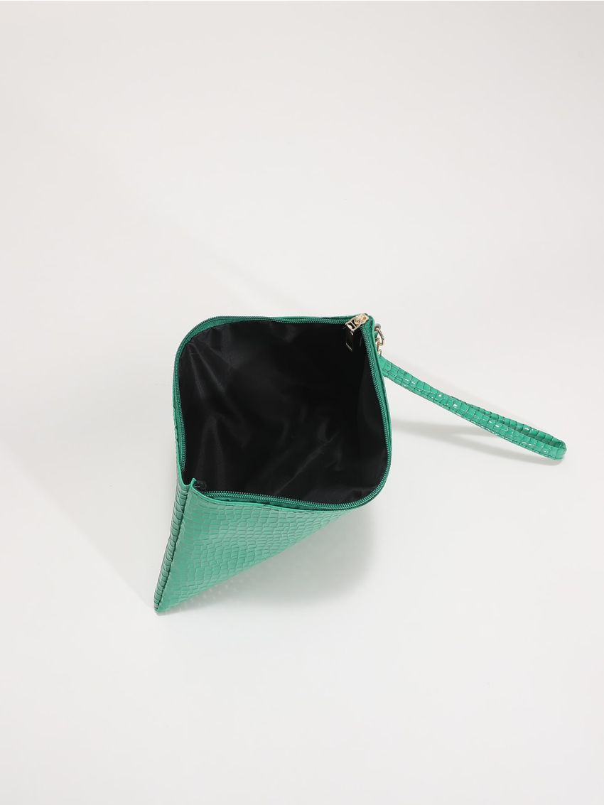 Lizard Embossed Square Bag With Wristlet