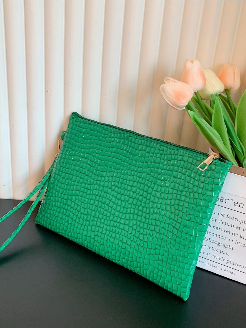 Lizard Embossed Square Bag With Wristlet