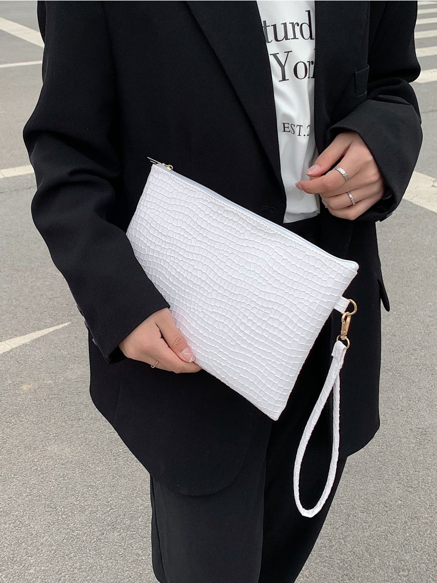 Lizard Embossed Square Bag With Wristlet