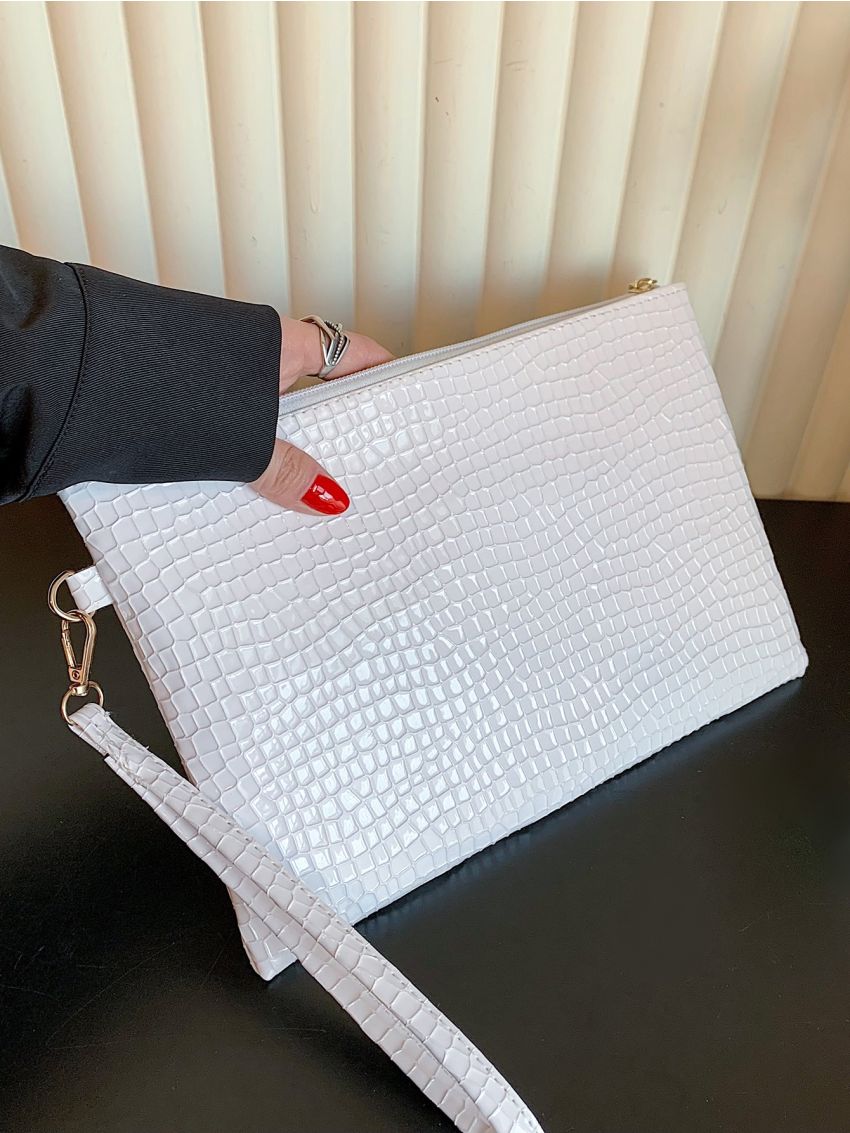 Lizard Embossed Square Bag With Wristlet