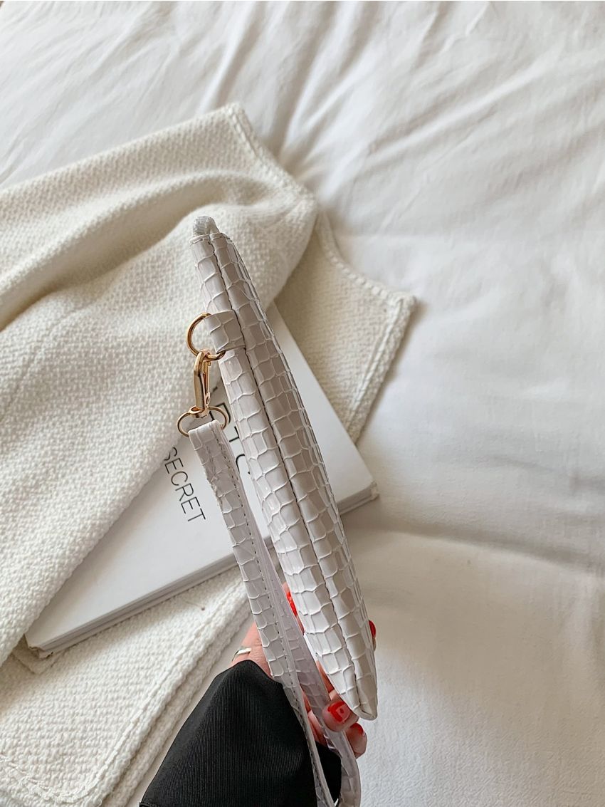 Lizard Embossed Square Bag With Wristlet