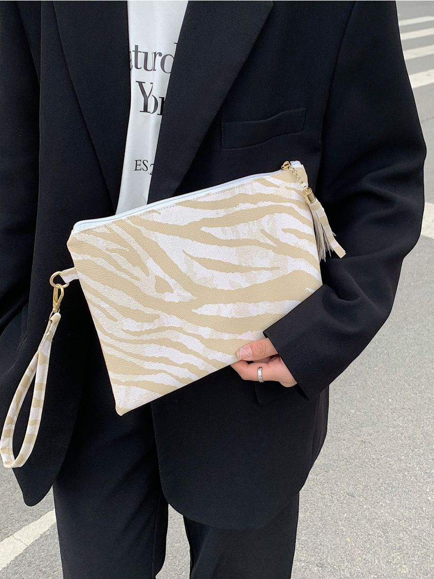 Zebra Striped Pattern Square Bag With Wristlet