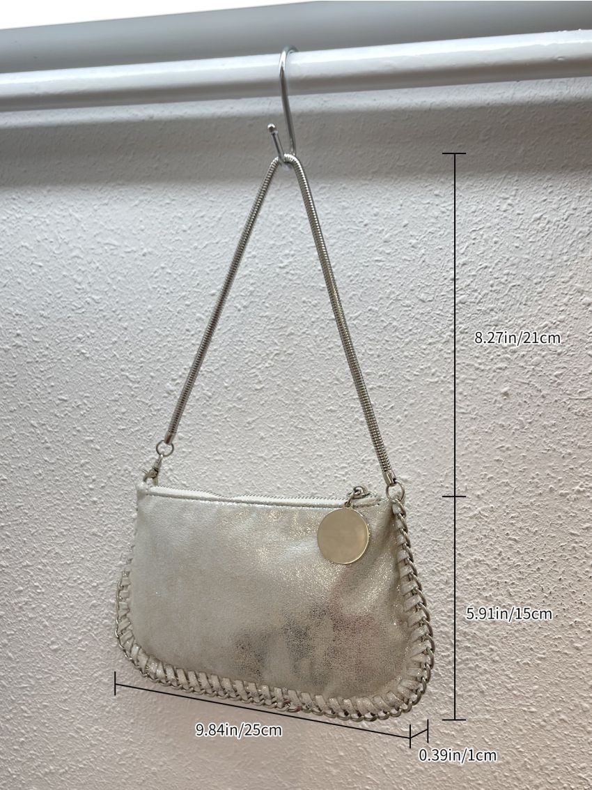 Braided Detail Chain Baguette Bag