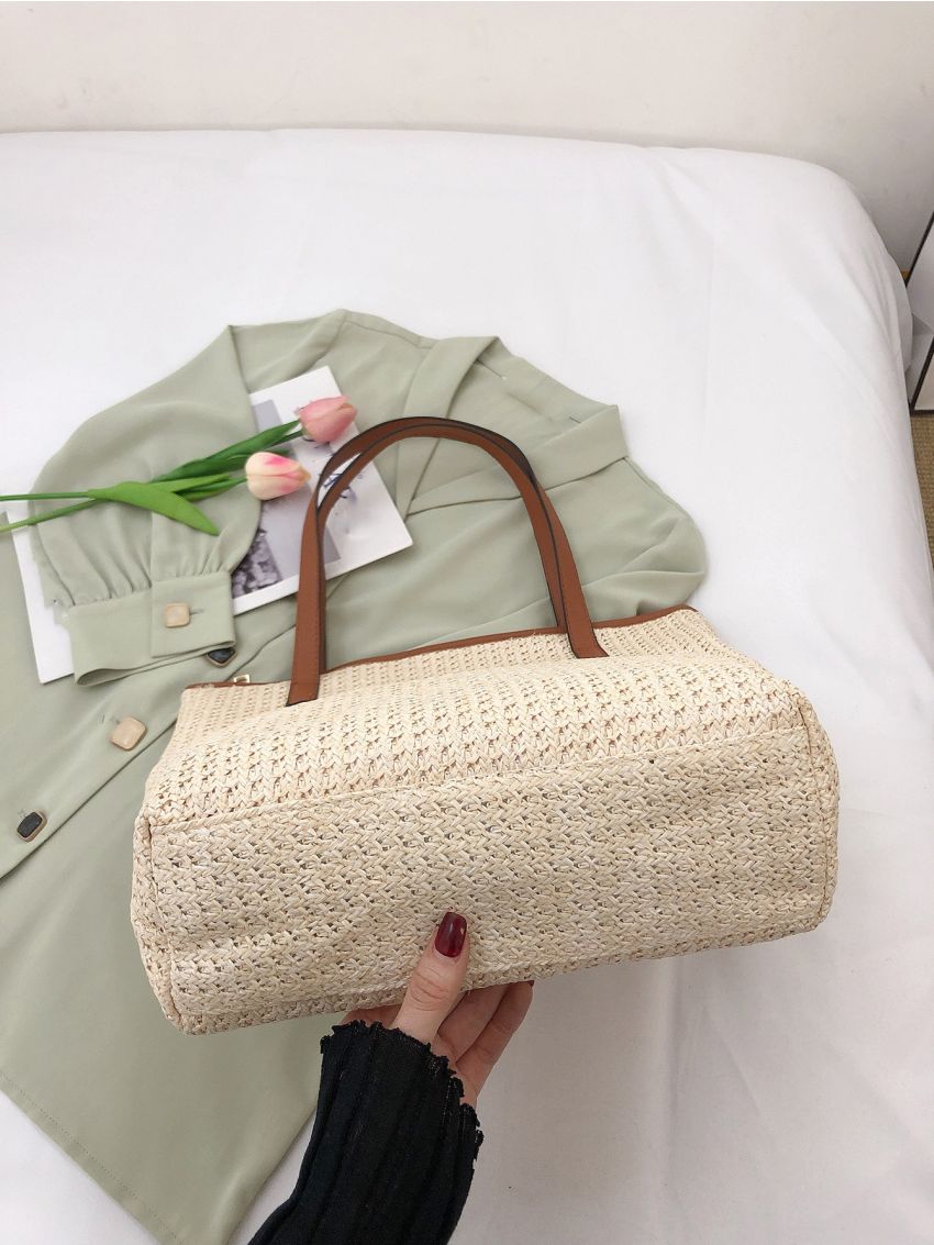 Contrast Binding Straw Bag