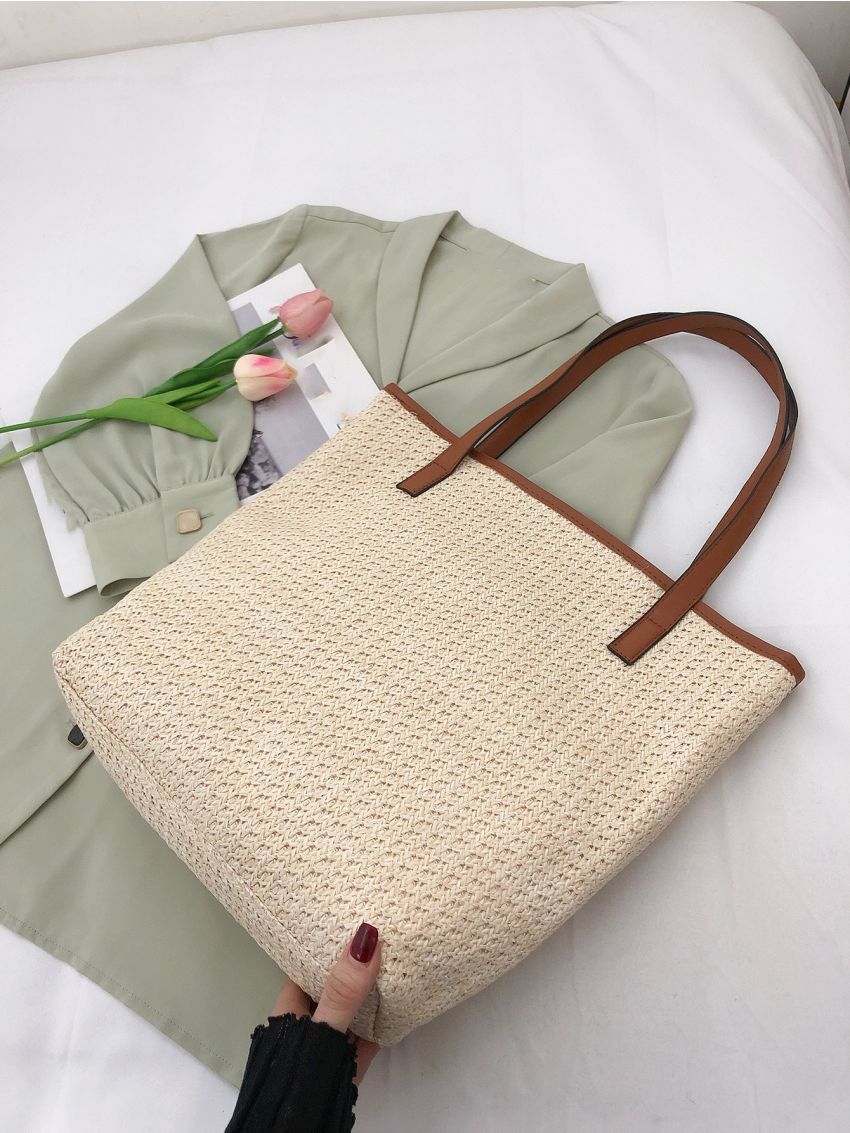 Contrast Binding Straw Bag