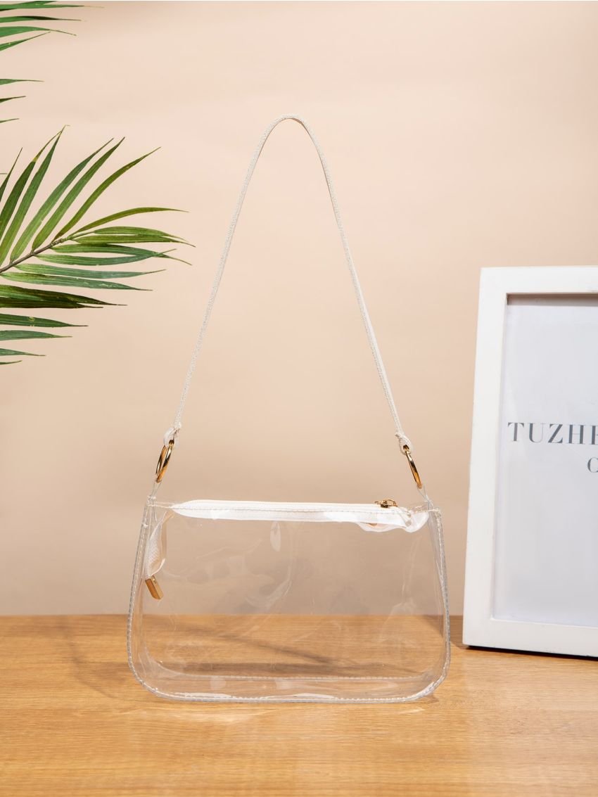 Clear Flower Embroidery Square Bag