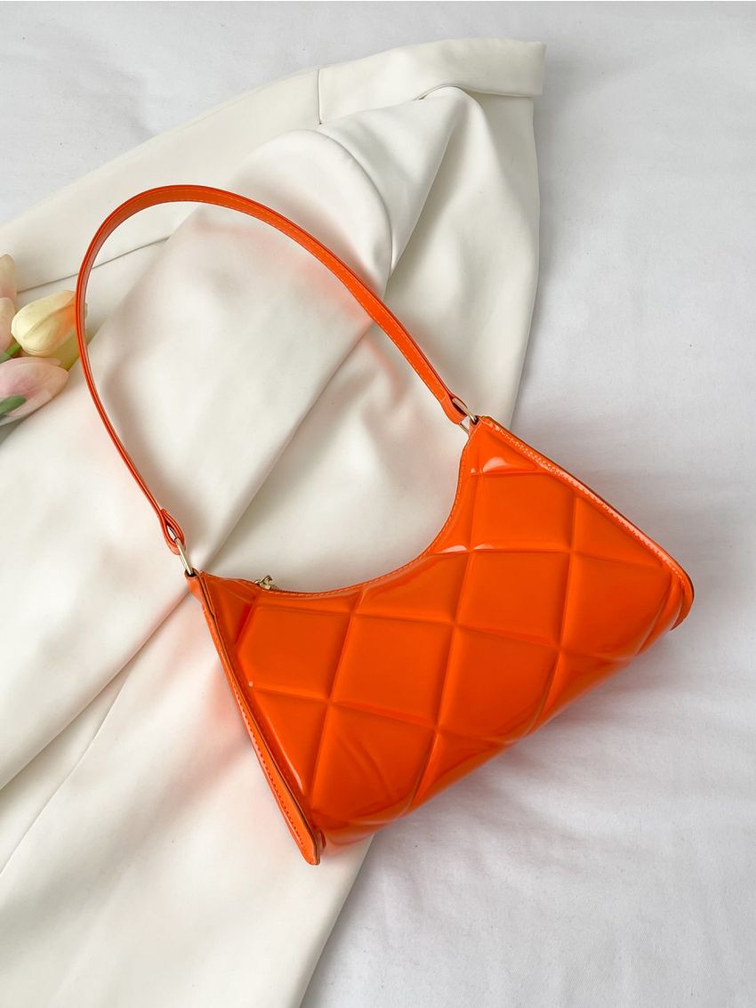 Geometric Embossed Top Handle Baguette Bag