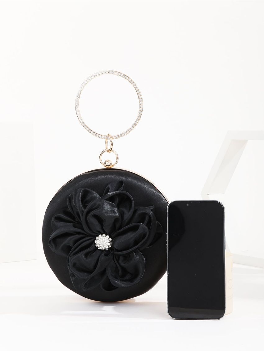 Mini Floral Detail Rhinestone Detail Ring Box Bag