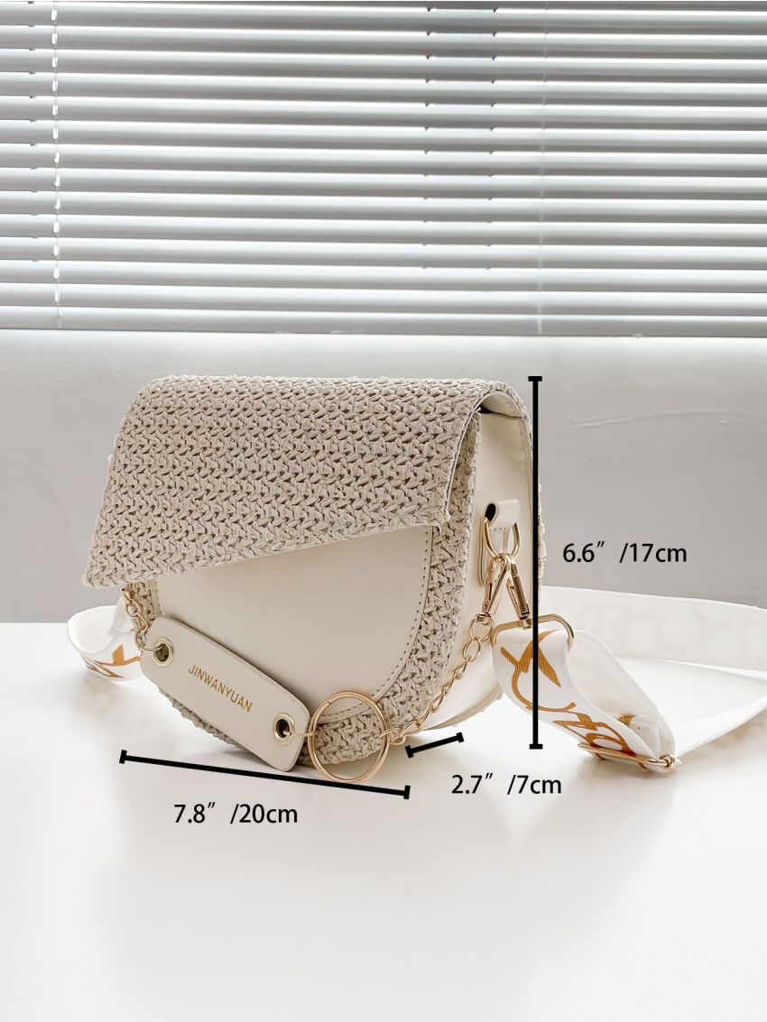 Mini Letter Graphic Flap Straw Bag