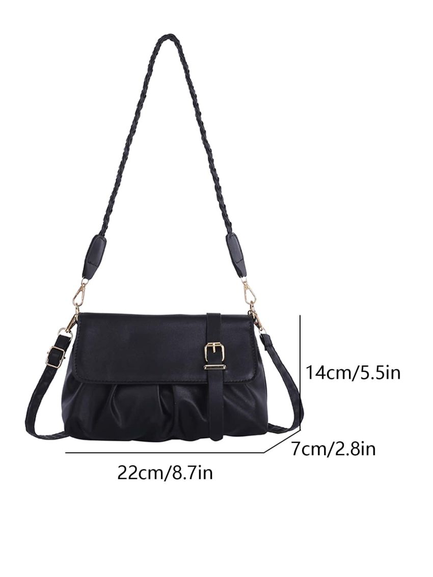 Buckle Detail Flap Ruched Bag