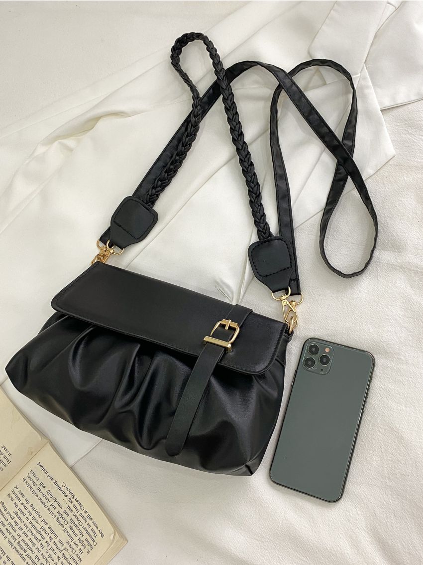 Buckle Detail Flap Ruched Bag
