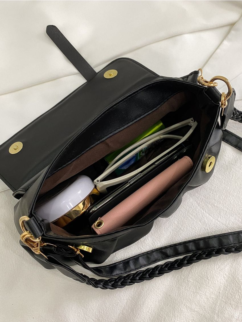 Buckle Detail Flap Ruched Bag