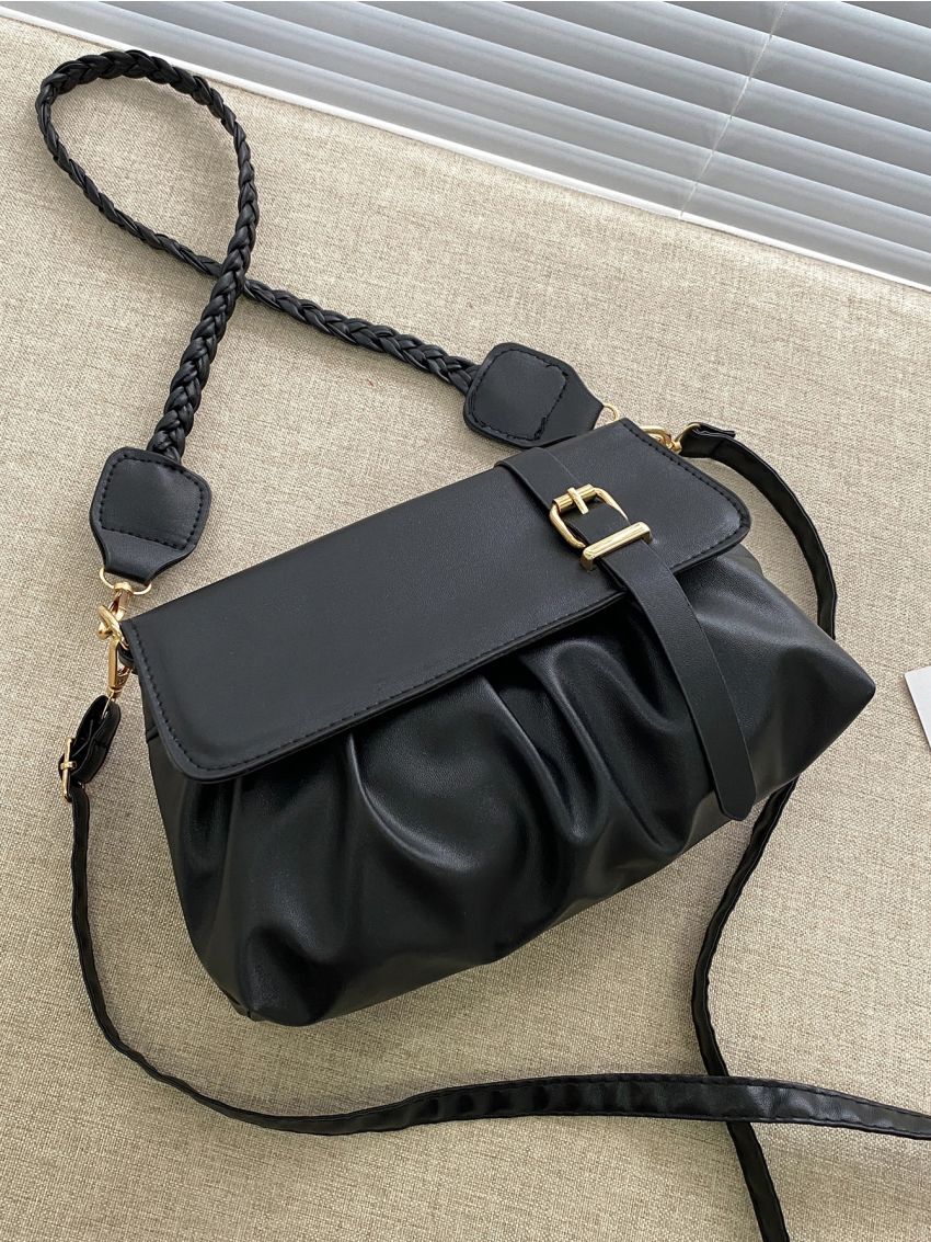 Buckle Detail Flap Ruched Bag