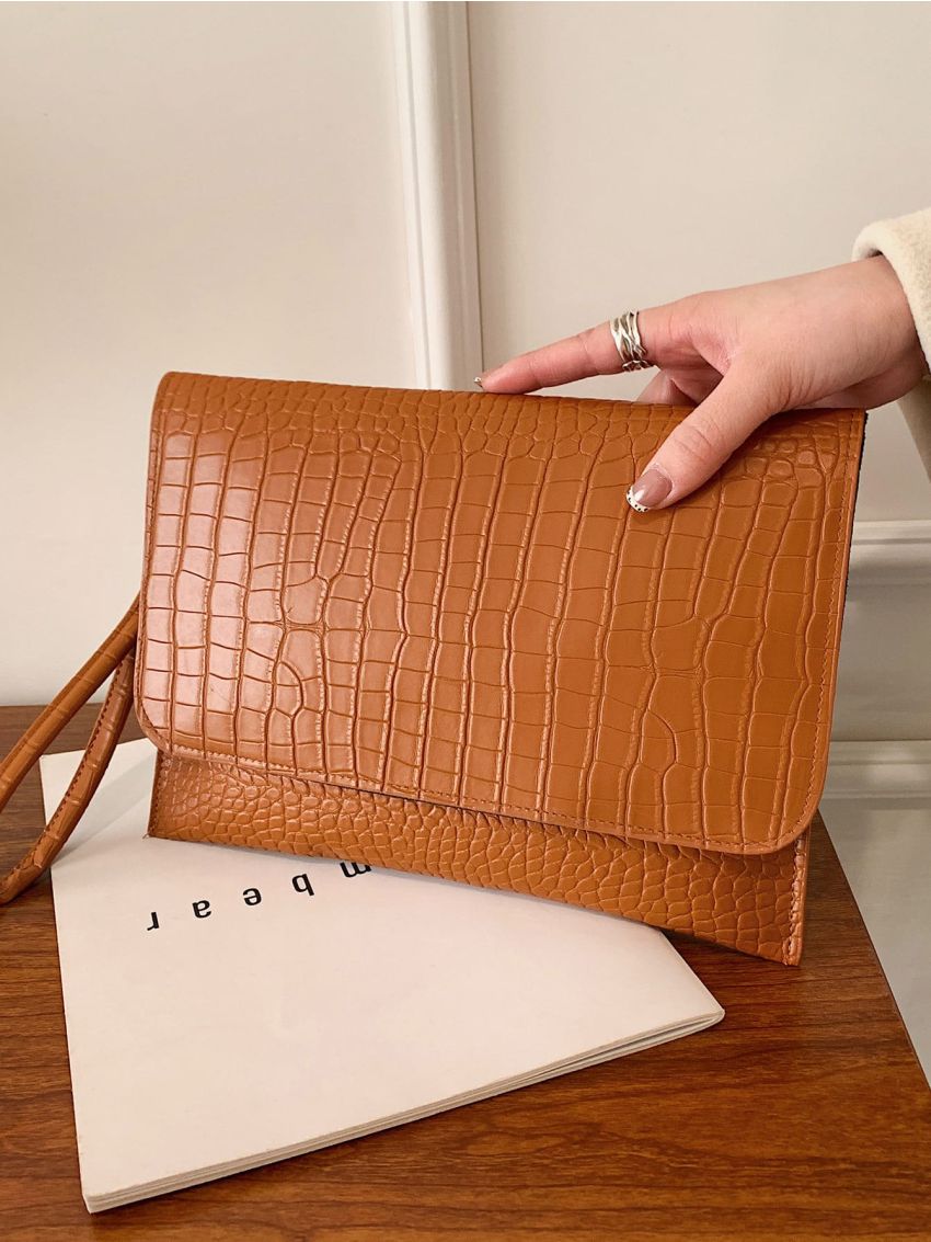 Croc Embossed Evening Bag With Wristlet