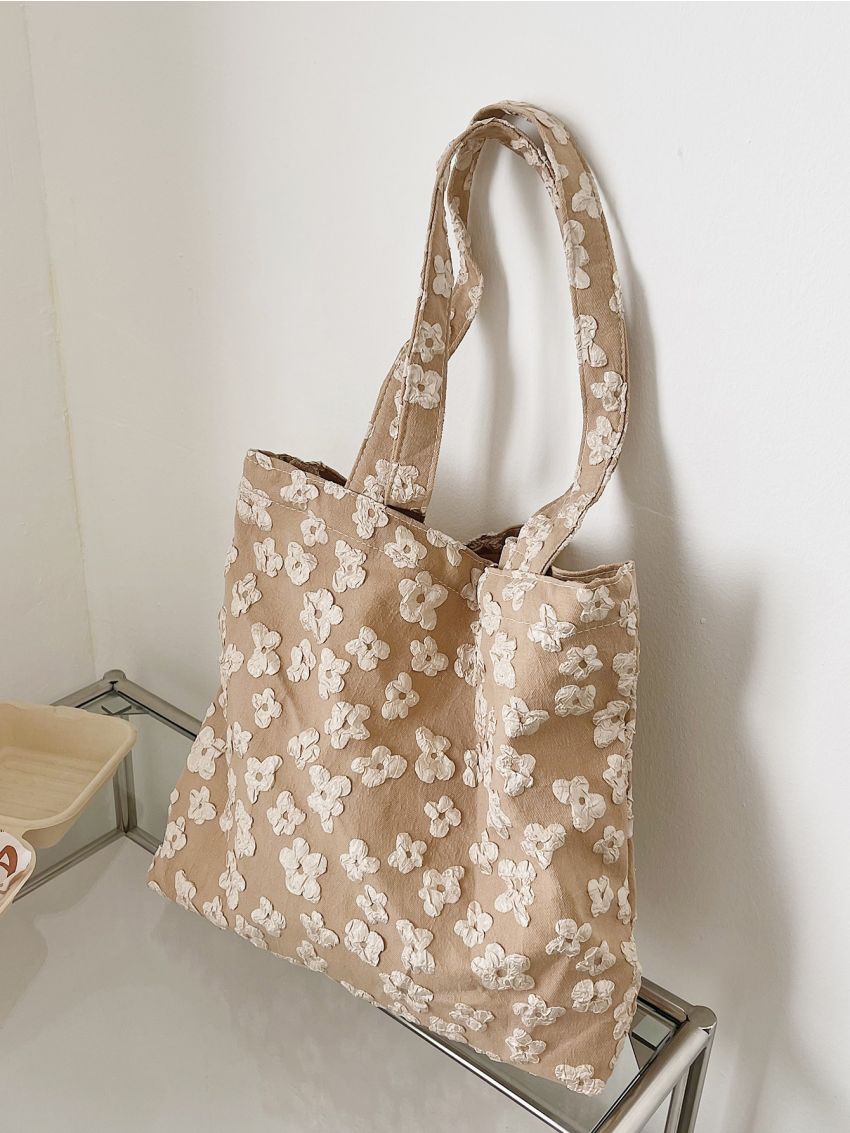 Jacquard Floral Pattern Shoulder Tote Bag