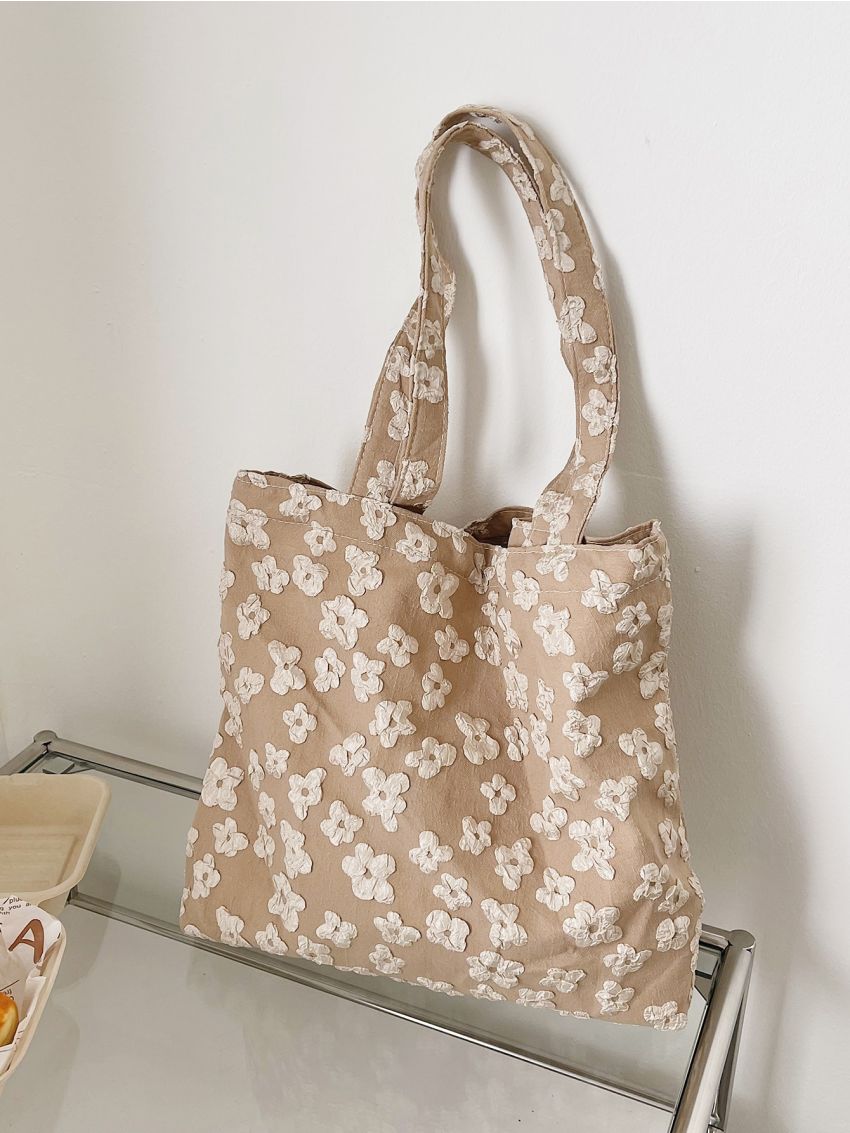 Jacquard Floral Pattern Shoulder Tote Bag