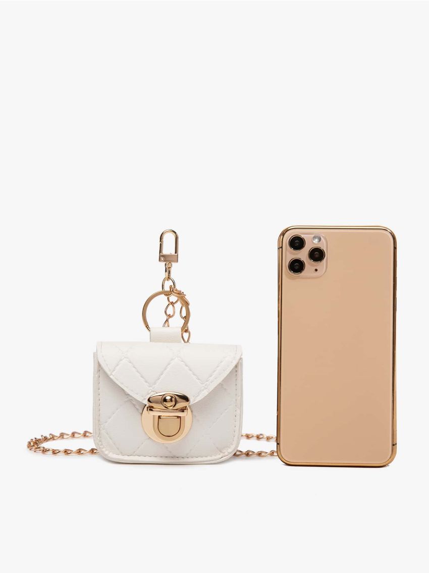 Mini Quilted Flap Coin Purse With Chain