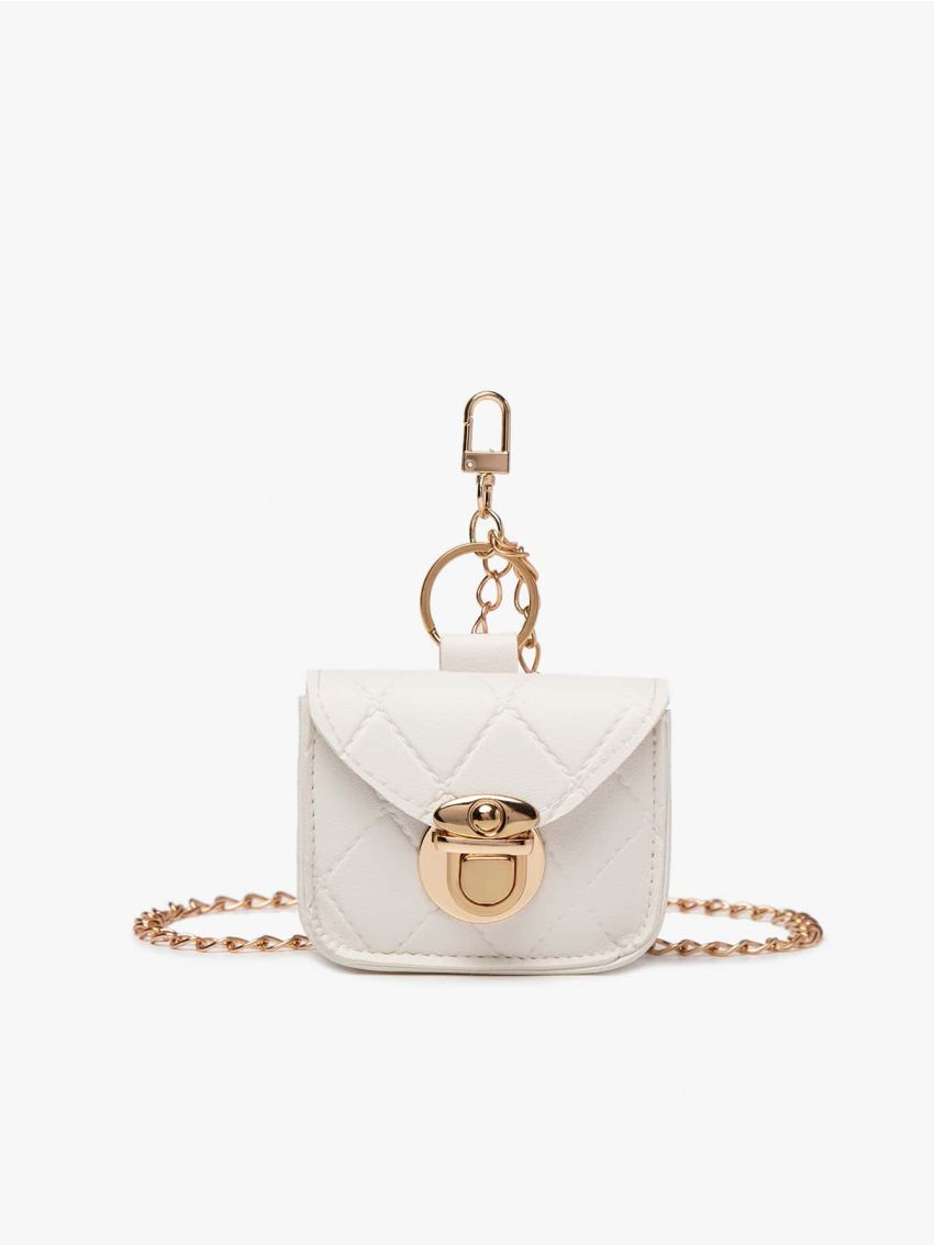 Mini Quilted Flap Coin Purse With Chain