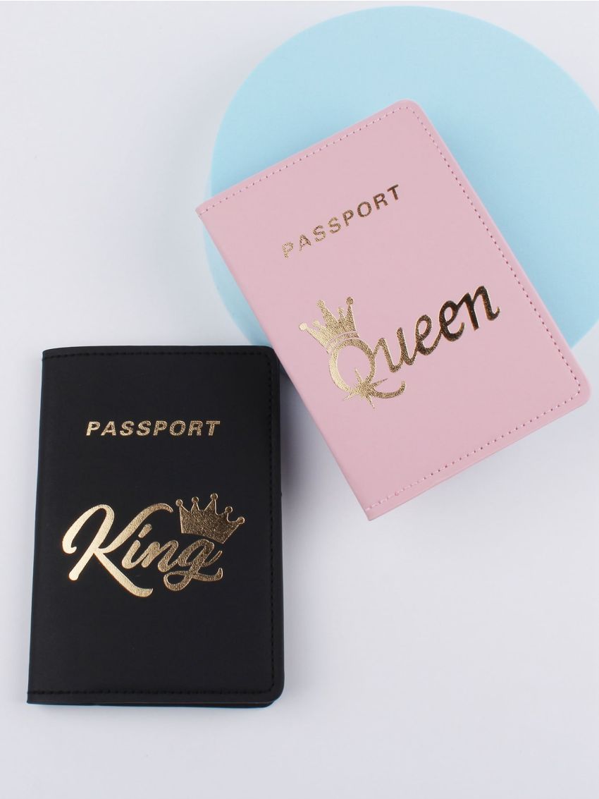2pcs Letter & Crown Graphic Passport Case