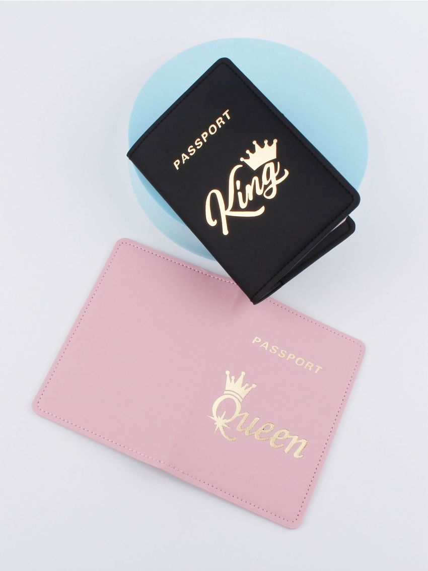 2pcs Letter & Crown Graphic Passport Case