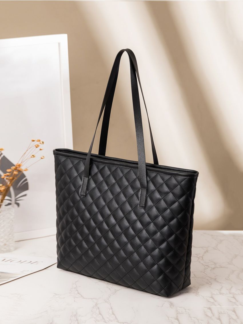 Solid Quilted Design Tote Bag