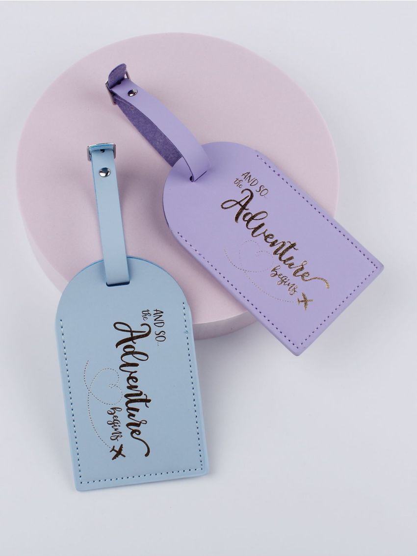 2pcs Couple Metallic Slogan Graphic Luggage Tag