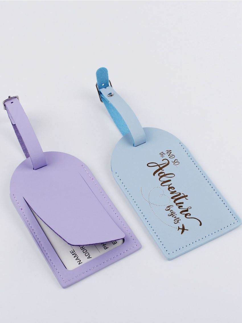 2pcs Couple Metallic Slogan Graphic Luggage Tag