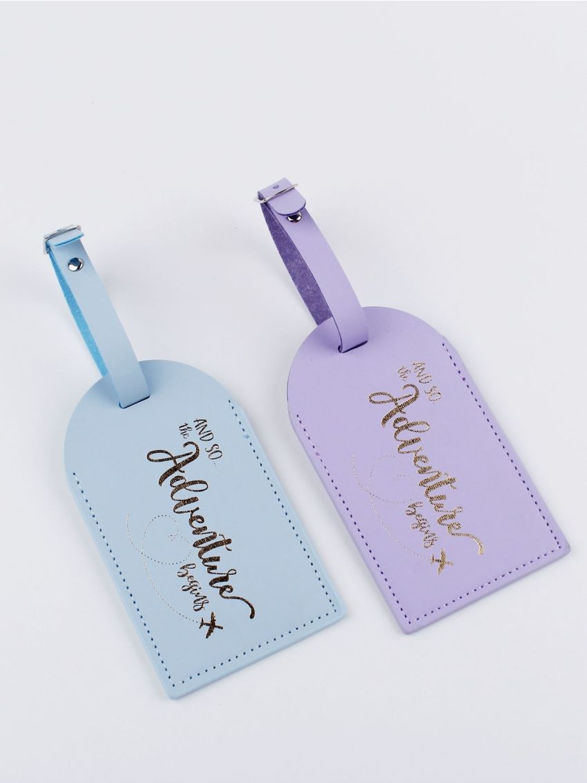 2pcs Couple Metallic Slogan Graphic Luggage Tag