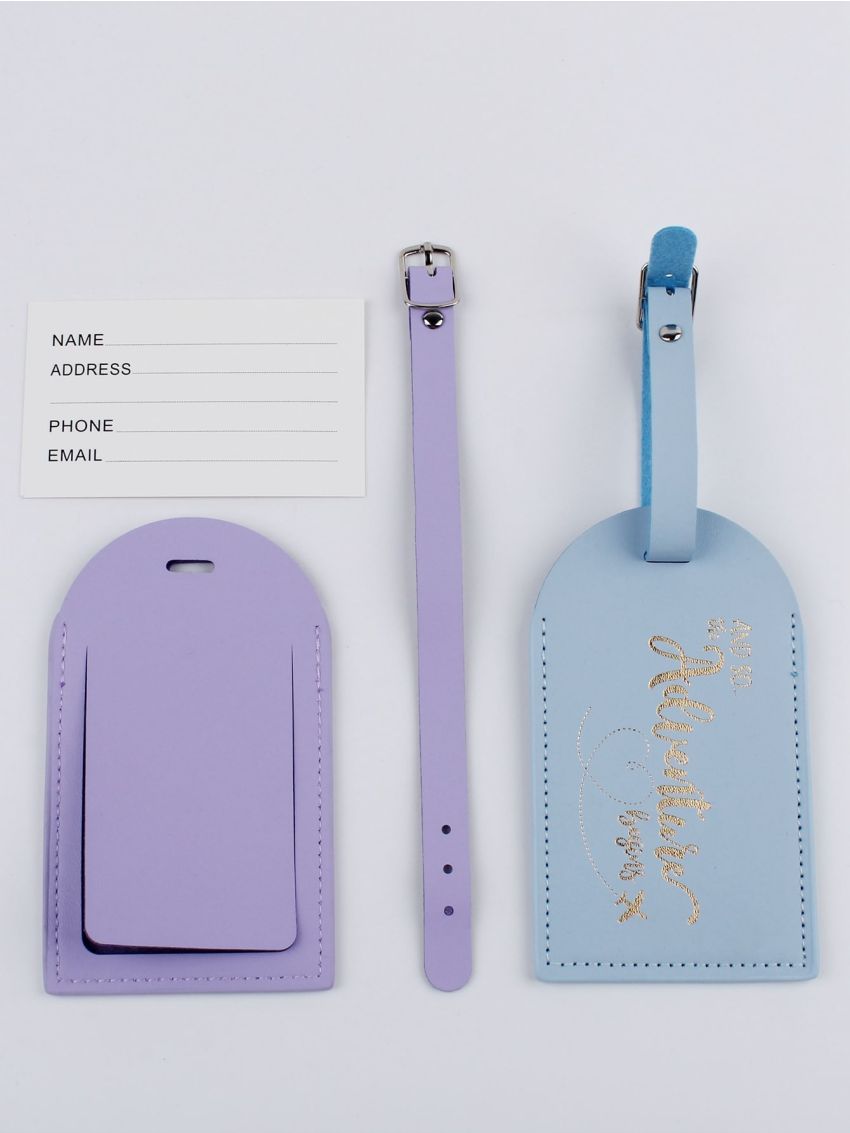 2pcs Couple Metallic Slogan Graphic Luggage Tag