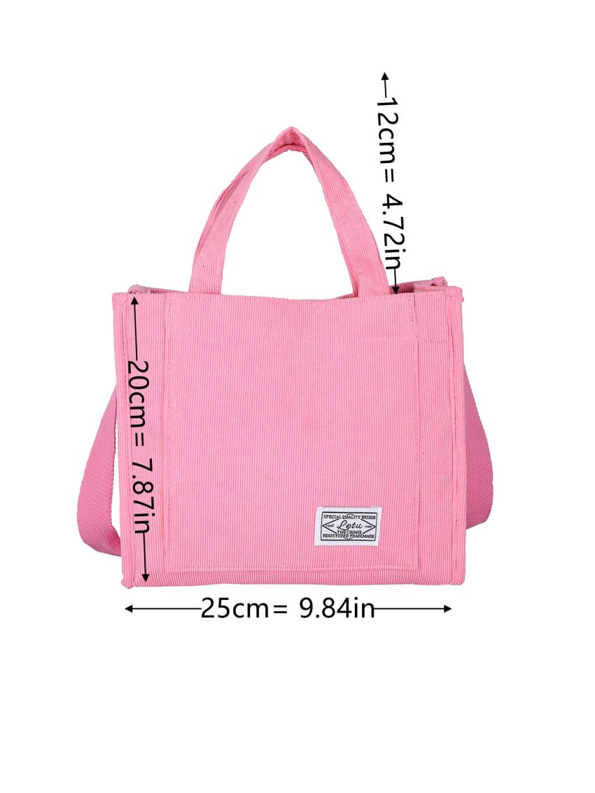 Letter Patched Detail Corduroy Square Bag