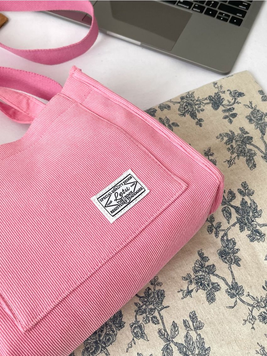 Letter Patched Detail Corduroy Square Bag