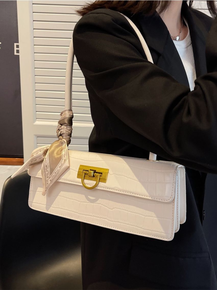 Crocodile Embossed Twilly Scarf Decor Square Bag